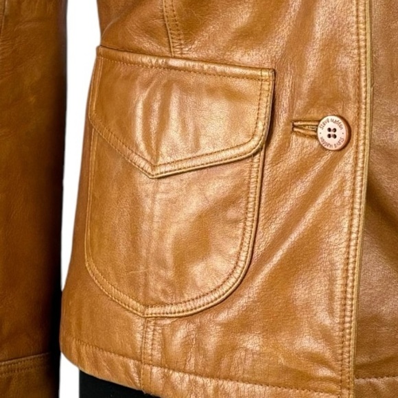STEVE MADDEN Y2K RETRO 70'S CARAMEL LEATHER BUTTON DOWN CAR COAT JACKET - Picture 14 of 15